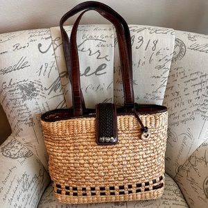 Vintage Brighton Straw and  Brown Leather Shoulder Bag